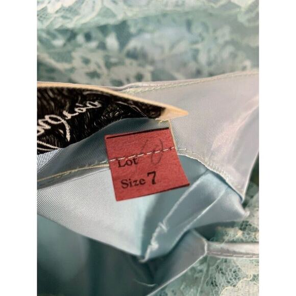 Vintage Aqua Swing Shift Mini Dress Vintage 1960s Lace Overlay Satin - Picture 10 of 10